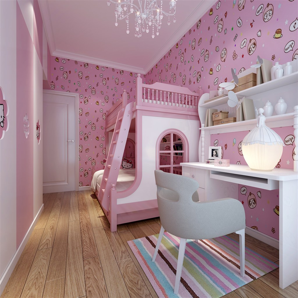粉色可爱儿童房卧室装修效果图