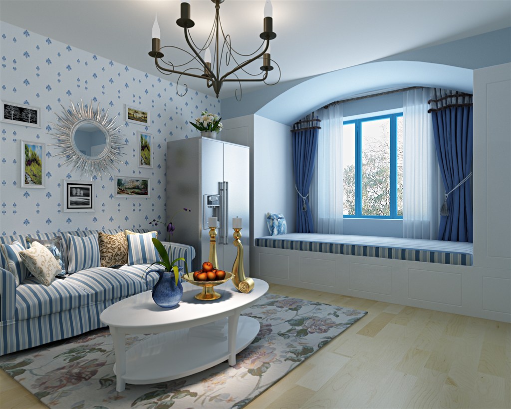 单身公寓地中海风格客厅沙发背景墙设计