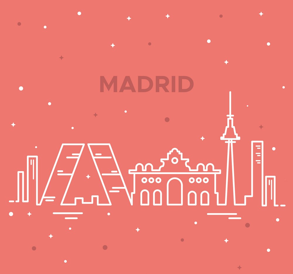 白色抽象马德里著名建筑矢量图