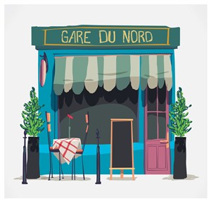彩绘巴黎街边餐馆矢量素材