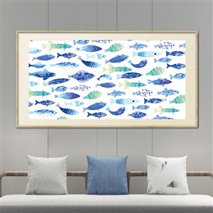 好多鱼清新淡雅干净画风蓝色印刷版画美式现代装饰画