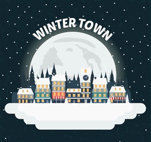 卡通冬季城镇矢量素材