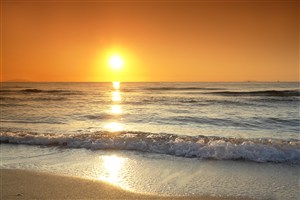 高清日出下的沙滩风景图片