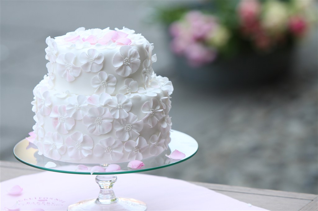 双层纯白樱花蛋糕素材图片