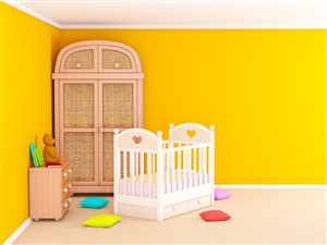 黄色明亮婴儿房室内高清图片