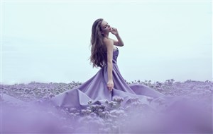 紫色唯美欧美女性侧面摄影 