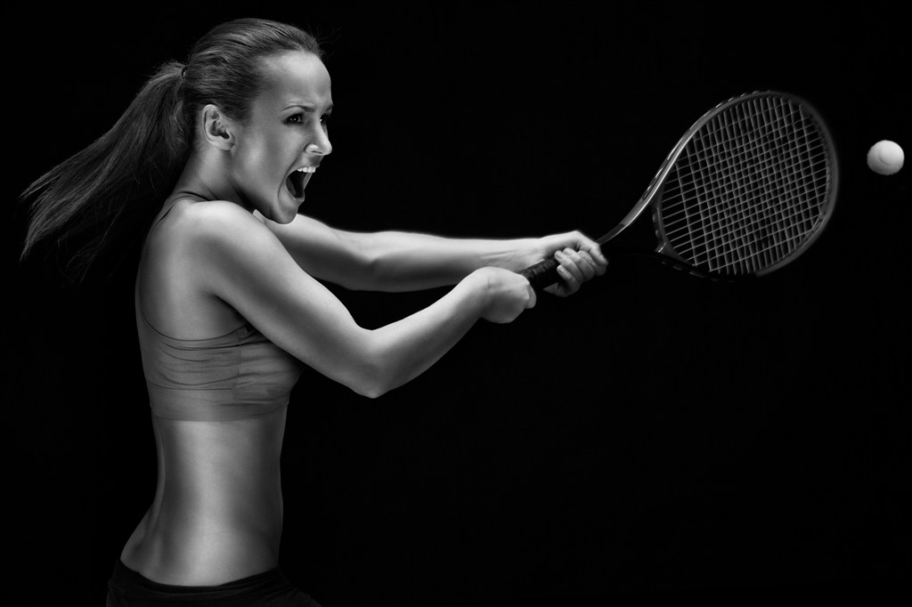 黑白高清艺术美女运动打网球图片