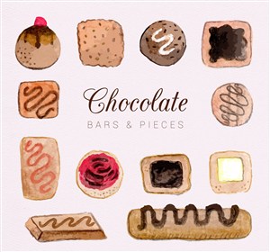 12款手绘巧克力块和巧克力条矢量图