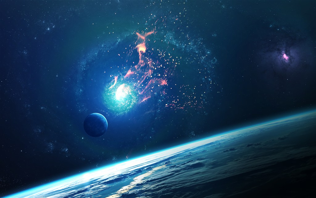 星球相撞陨石陨落地球大气层灾难大片特效炫彩图片