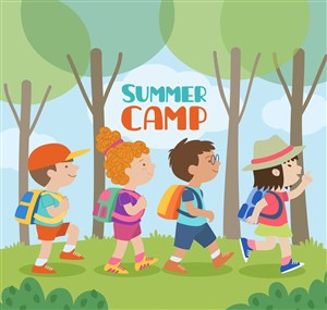 创意夏季野营的4个儿童矢量素材 