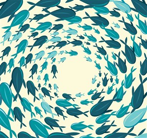 创意海洋鱼群漩涡矢量素材 