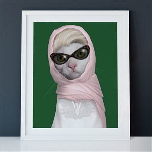 金发墨镜粉色头巾猫猫动物装饰画
