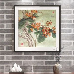 中式工笔花草树木古典装饰画