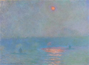 印象派大师莫奈夕阳下的大海风景油画图片