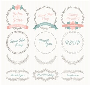 12款创意婚礼花纹和标签矢量图