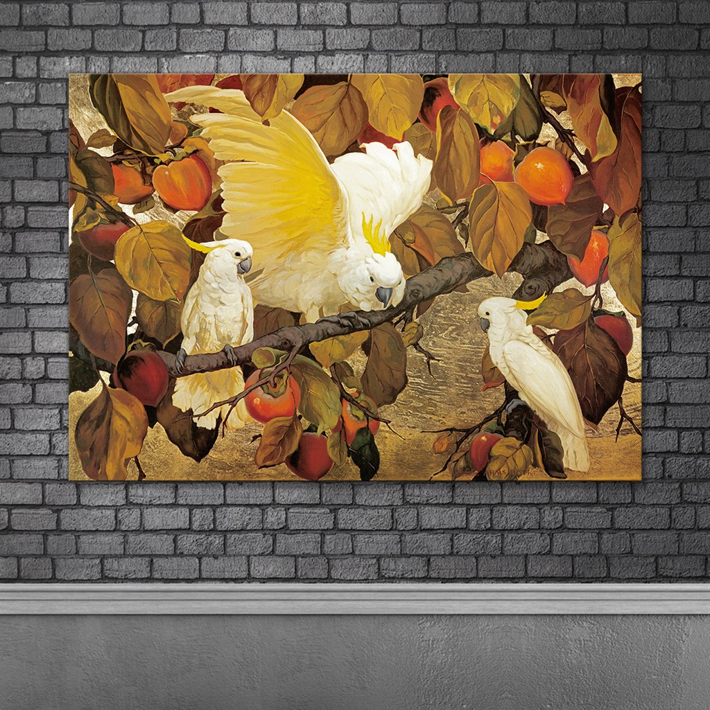 花鸟动物白色鹦鹉秋收季节美式装饰画