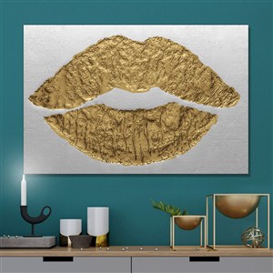 现代抽象酒店装饰画-金箔嘴巴装饰画芯