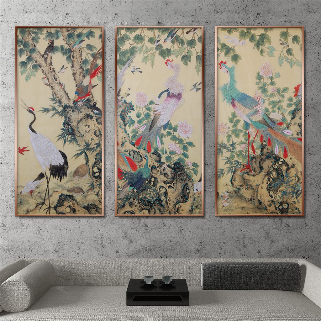 古典花鸟白鹤孔雀中式装饰画