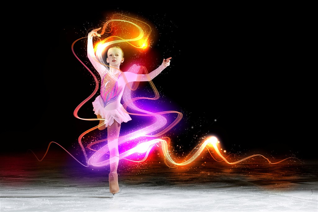 特效炫彩小女孩滑冰舞蹈运动图片
