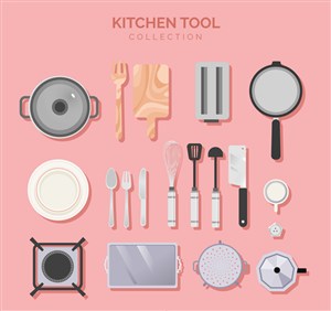 19款创意厨房用品俯视图矢量素材