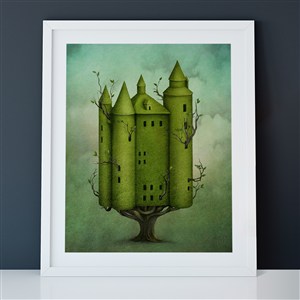树木城堡幻想创意装饰画