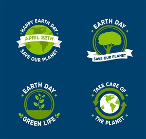 4款绿色世界地球日标签矢量图