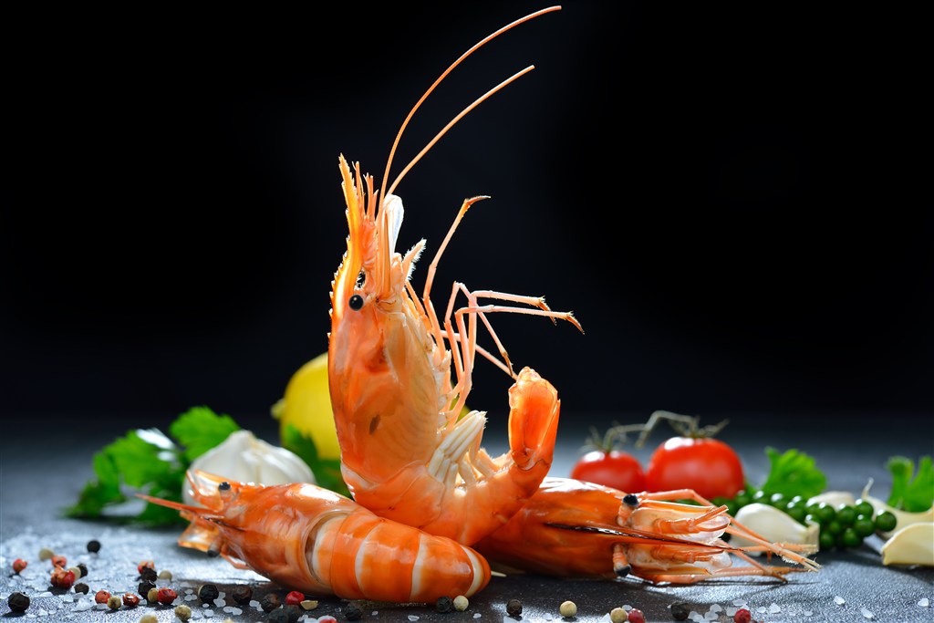 海鲜菜品中的鲜虾特写高清摄影图