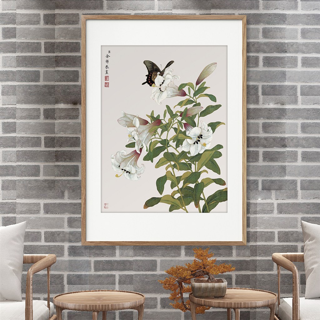 清代余挚工笔绘画喇叭花和蝴蝶图片