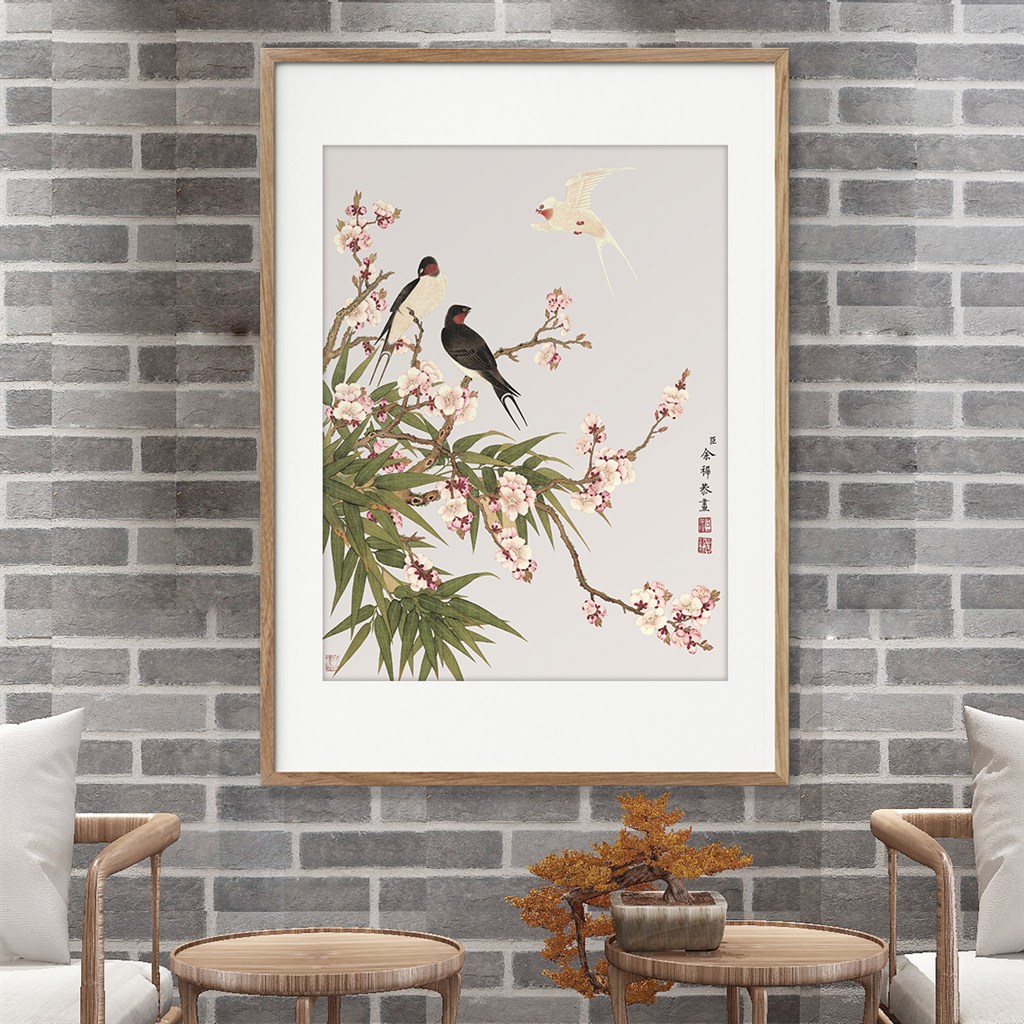 清代余挚工笔画作品集梅花和燕子图片