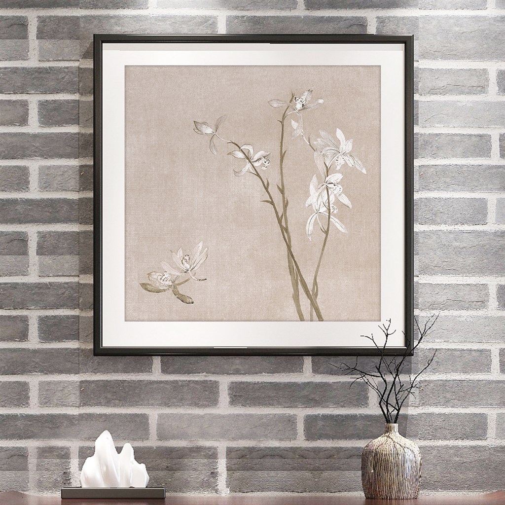 方形白色兰花装饰画