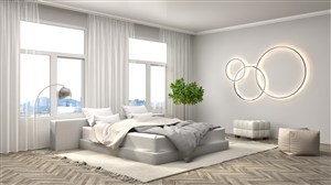 白色现代简约卧室高清摄影图片