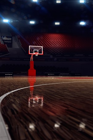 篮球场内的篮框高清摄影图片