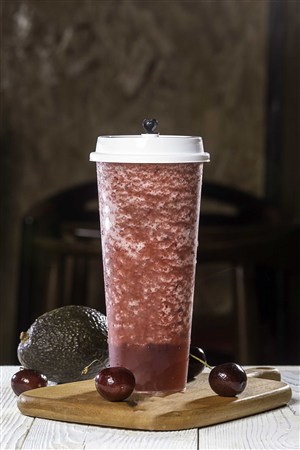 樱桃牛油果奶盖奶茶饮品图片