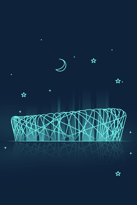 新时代建筑鸟巢极简线性图