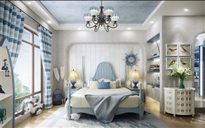 蓝色海洋家装儿童房卧室设计效果图