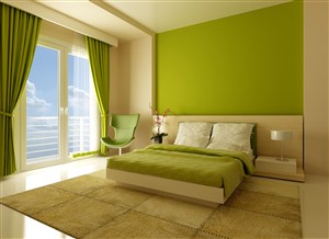 现代简约绿色卧室高清摄影图片