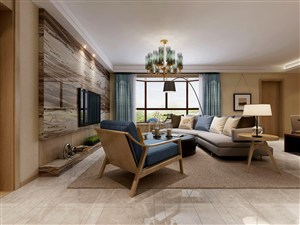 弧形木质沙发设计现代风格客厅装修效果图