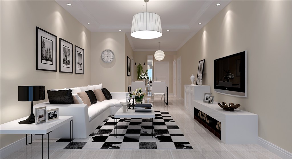 黑白格子设计现代风格三居室客厅装修效果图