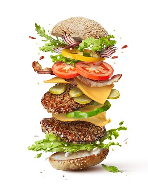 叠在一起的汉堡食材高清摄影图