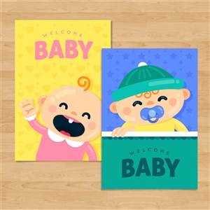 可爱迎婴儿男孩女孩baby卡片设计矢量素材