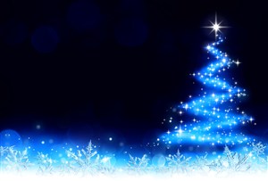 黑色背景下蓝色灯光造型圣诞树