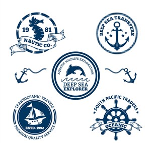 5款深蓝色航海徽章矢量素材 