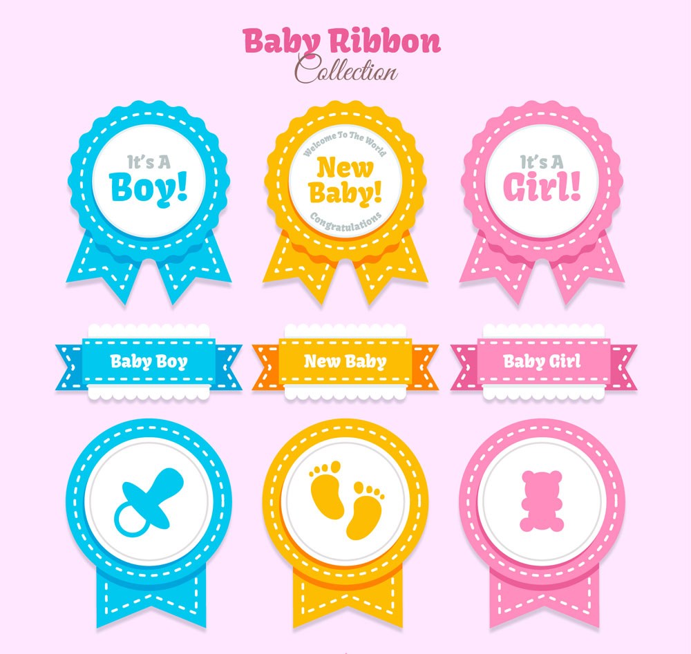 9款彩色婴儿丝带标签矢量素材 