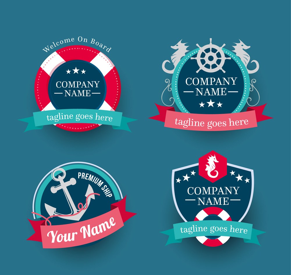 4款创意航海商务徽章矢量素材 
