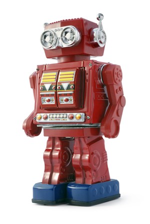 暗红色塑料玩具机器人高清摄影