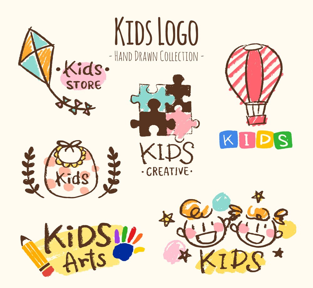 6款彩绘儿童元素标志矢量图