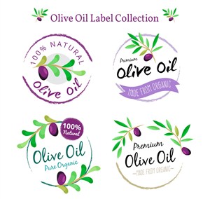 4款水彩绘橄榄油标签矢量素材 