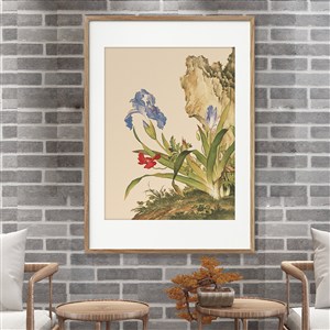 郎世宁-假山下的蓝色花朵装饰画