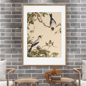 郎世宁-两只文鸟风景动物装饰画