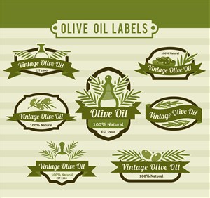 7款绿色橄榄油标签矢量素材 